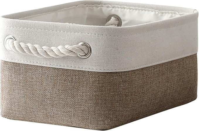 TheWarmHome Storage Basket for Organizing - 1 Pack 12x8x5.2 inch Baskets for Gifts Empty with Handles, Fabric Storage Cubes for Organizer Closet Dog Gift Cloth Toy (Whiet & Khaki)-Ruum Studio Home