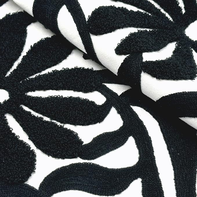 Alysheer Farmhouse Floral Leaves Embroidered Decorative Throw Pillow Cover 18x18 inches, Boho Tufted Flowers Embroidery Pattern Chic Cotton Cushion Case for Couch Bed Sofa Living Room(Black)-Ruum Studio Home