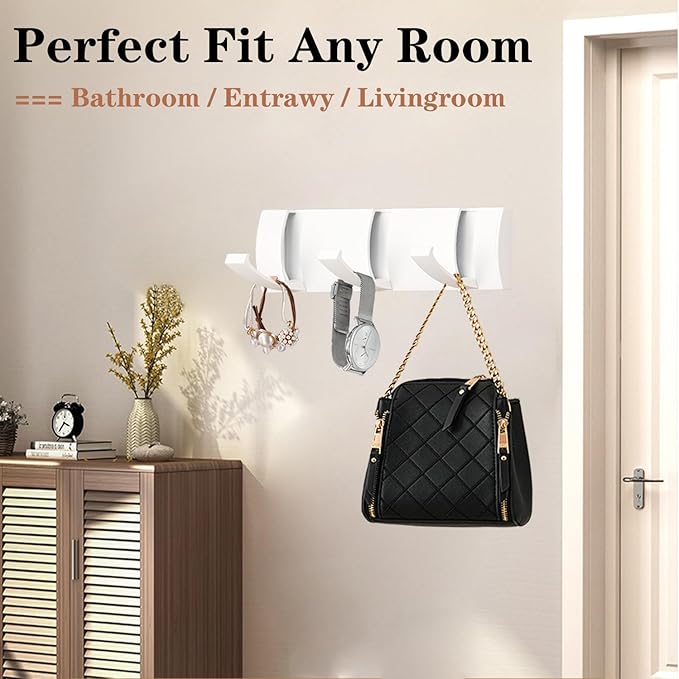 Folding Coat Hooks, Wall Mounted Coat Rack with 3 Retractable Hooks, Heavy Duty Towel Rack for Bathroom Wall Hook for Hanging Clothes Bathrobe, Stainless Steel Coat Hanger for Entryway(White)-Ruum Studio Home