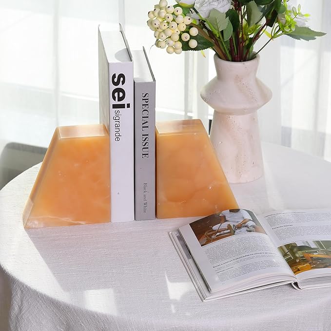 Onyx Book Ends Decorative, Unique Bookends for Shelves，8LB Bookends to Hold Heavy Books Durable Book Holder Stopper for Home Office Desk Bookshelf Decoration, Set of 2, Mexico Onyx-Ruum Studio Home