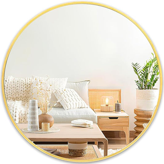 Fabuday Gold Circle Mirror for Bathroom - Small 18 Inch Round Mirror for Wall Decor with Golden Matte Frame, Living Room, Bedroom, Entryway Circular Mirrors-Ruum Studio Home