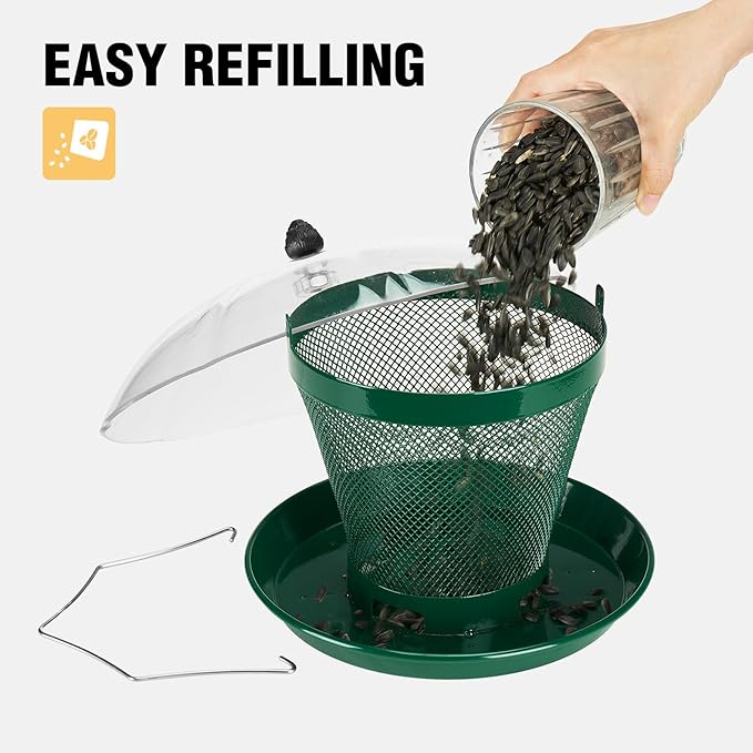 Veehoo Bird Feeders for Outdoors Hanging-Cardinal Bird Feeder with Weatherproof Dome, Wild Meta Finch Feeder for Outside 2.5 lbs Sunflower Seed Capacity, Green-Ruum Studio Home