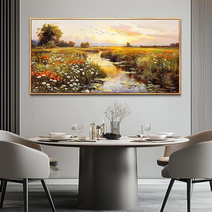 PHAOHUAXM Large Canvas Wall Art For Living Room Wall Decor For Bedroom Watercolour Painting Office Decoration Countryside Sunrise Scenery Wall Picture Home Decor Ready To Hang 30x60 In Wood Framed-Ruum Studio Home