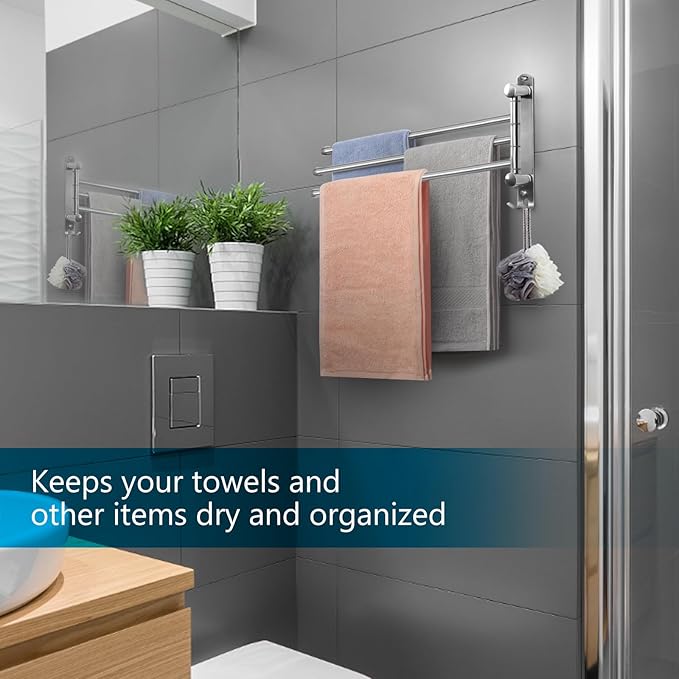 Bathroom Towel Rack JSVER 3 Arms Extended Towel Holder, Swivel Towel Bar, SUS304 Stainless Steel Space Saving Towel Racks for Bathroom, Kitchen-Ruum Studio Home