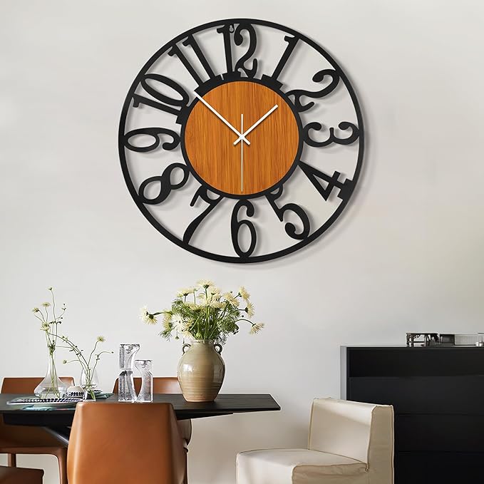 LEIKE 30" Oversized Large Wall Clocks,Silent,Non Ticking,Battery Operated Modern Round Big Wood Decorative Metal Wall Clock for Living Room, Bedroom,Kitchen,Farmhouse,Office Decor - Black,30 Inch-Ruum Studio Home