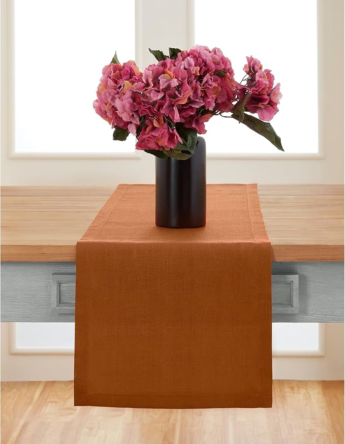 Solino Home Linen Cinnamon Table Runner 144 Inches Long - 100% Pure Linen Extra Long Table Runner 14 x 144 Inch for Fall, Autumn, Halloween, Thanksgiving - Fete-Ruum Studio Home