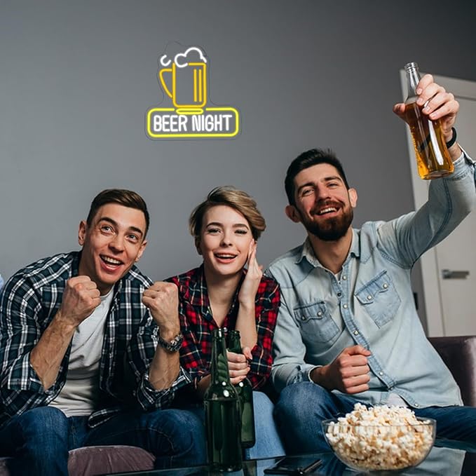 Beer Night Neon Sign for Man Cave Bar Decor Yellow White Beer Neon Light Bar Neon Sign Wall Art for Bedroom Beer Pub Man Cave Restaurant Party Decor-Ruum Studio Home