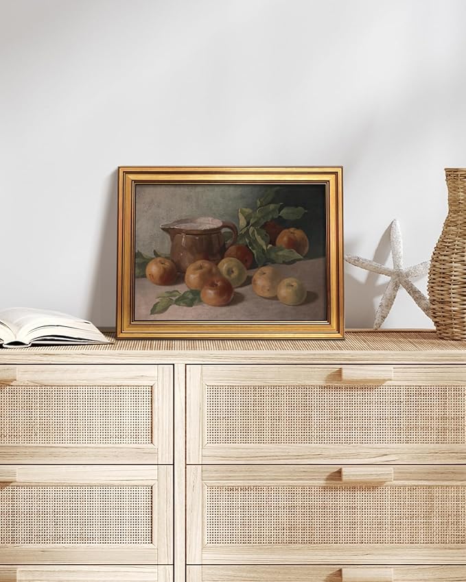 HUARCEY Gold Framed Vintage Wall Art for Living Room, Harvest Apples Still Life Oil Painting Artwork Shelf Decor Abstract Wall Pictures Prints, Farmhouse Fruit Room Decor Bedroom Kitchen Bathroom-Ruum Studio Home