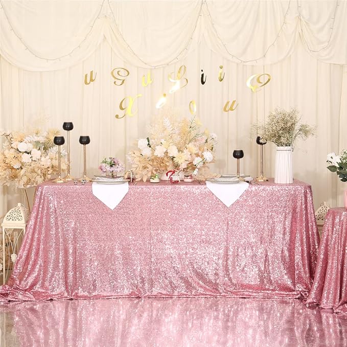 SquarePie Sequin Tablecloth 60 x 120 Inch Fuchsia Pink Sparkly Table Linen for Wedding Party-Ruum Studio Home
