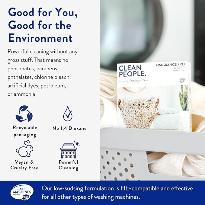 The Clean People Laundry Detergent Sheets - Laundry Soap - Ultra Concentrated, Recyclable Packaging, Stain Fighting - Sweet Petals & Vanilla, 32 Pack-Ruum Studio Home
