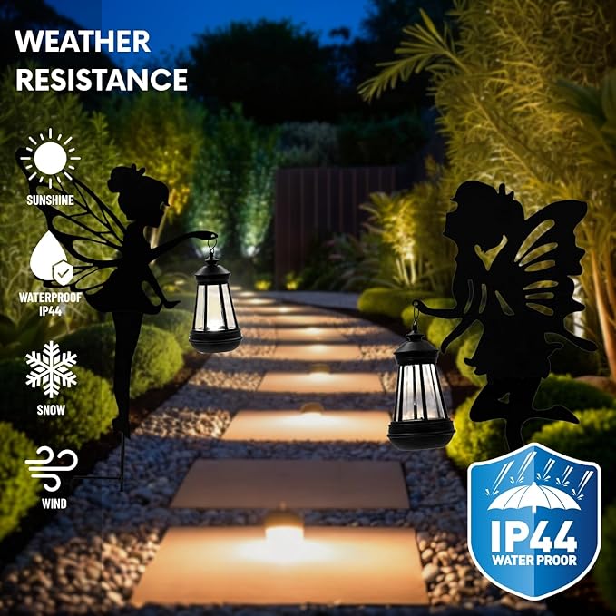 Solar Fairy Garden Decor Lights, 2 Packs, Metal Hanging Lanterns with Warm Solar Glow – Exquisite Gifts for Women, Mom, Friends (Fairy Hanging Lantern)-Ruum Studio Home