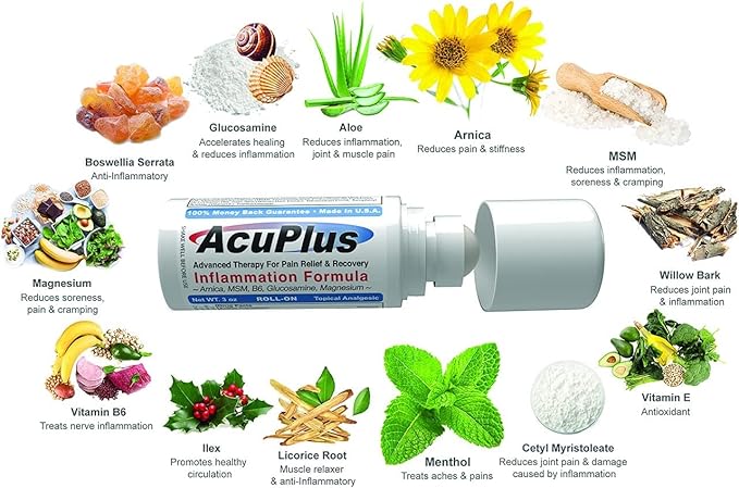 AcuPlus - Pain Relief Roll On - Topical Anti Inflammatory to Soothe Muscles & Joints - Arthritis Pain Reliever, Bursitis, Tendonitis Cream - TSA Compliant, Convenient Roll On - 3 fl. oz. (Pack of 3)-Ruum Studio Home