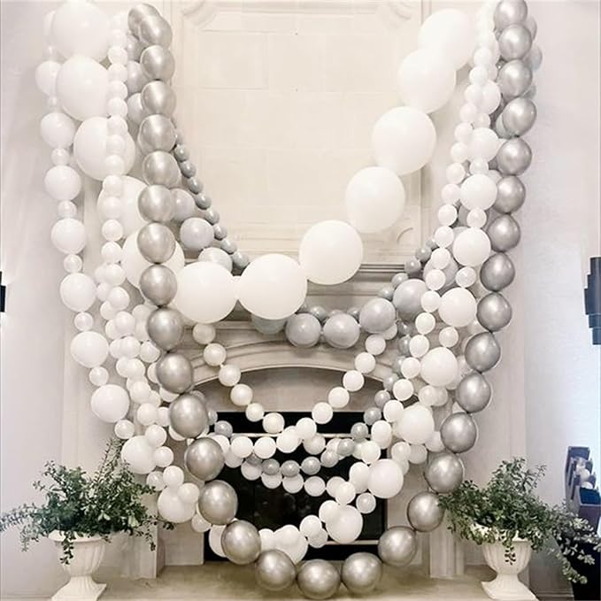Silver Link Balloons, 60PCS Linking Balloons with Tail for Balloon Wall Arch and Chains, Quick Linkable Balloon for Wedding Birthday Baby Shower Engagement Graduation Party Decorations (6inch)-Ruum Studio Home