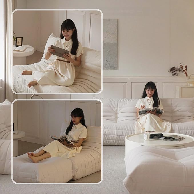 Luxury Sofa Couch Chair, Lazy Floor Seating, Fireside Bean Bag Chair, Ergonomic Tatami Sofa Lounger for Living Room, Bedroom, Office, Loveseat, White-Ruum Studio Home