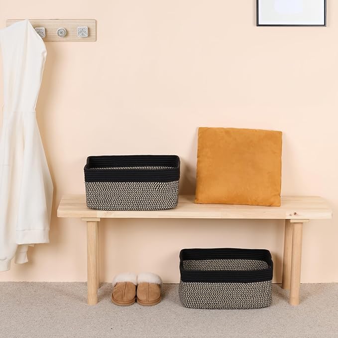 Large Storage Baskets for Shelves, Closet Organizers Bins for Clothes Blanket Towels, Baby Nursery, Toy Baskets Box, Woven Rope Baskets, 17 x 13 x 7.5”, 3 Packs Woven Brown-Ruum Studio Home