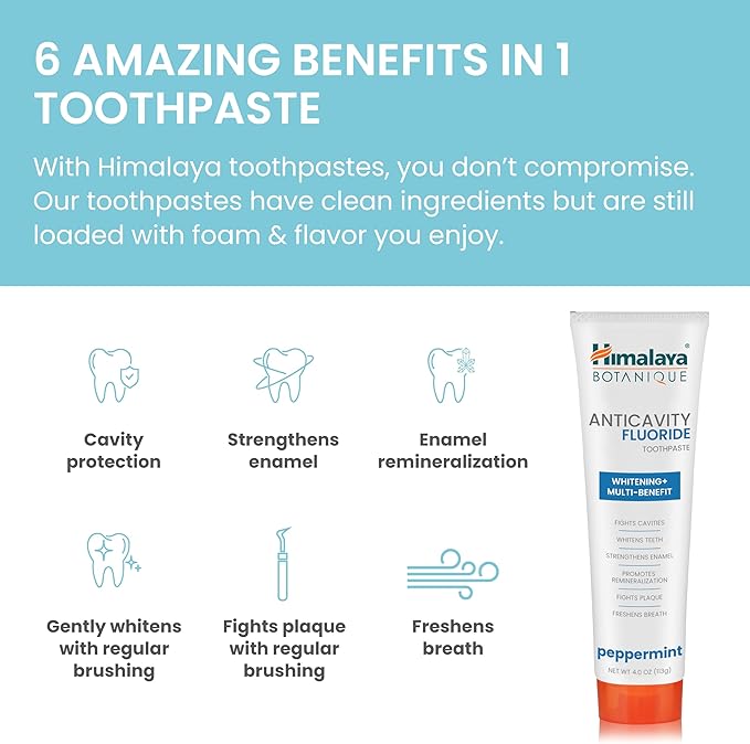 Himalaya Botanique Anticavity Fluoride Toothpaste, Fluoride with Multi-Benefit Support, Fights Cavities, Strengthens Enamel, Promotes Remineralization, Peppermint Flavor, 4 oz-Ruum Studio Home