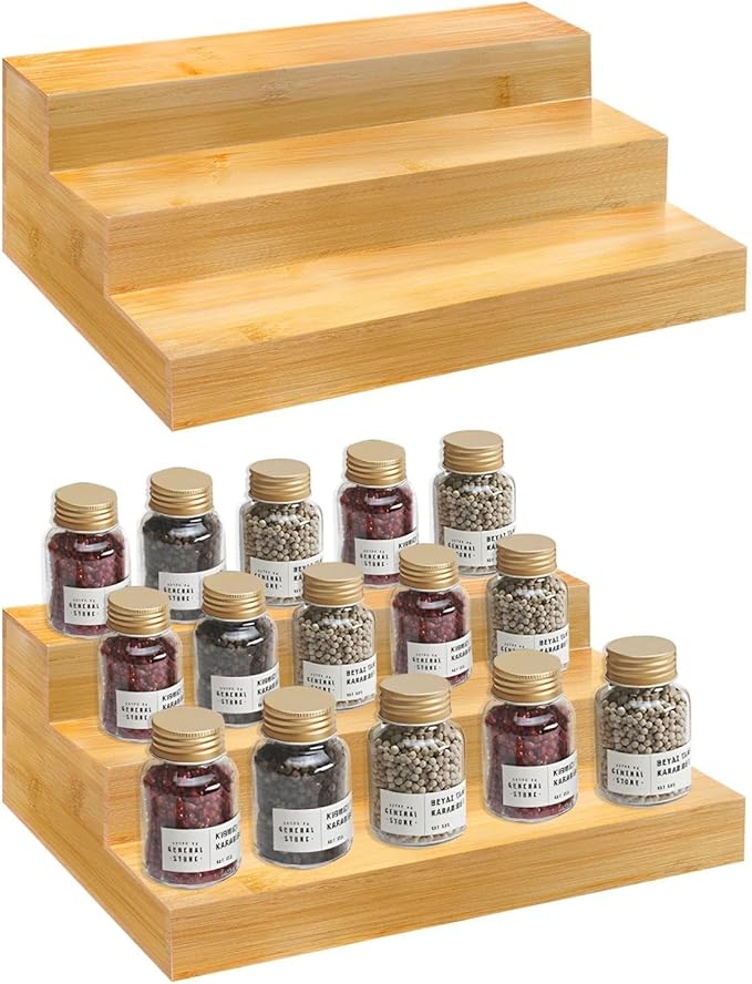 Spice Rack Organizer for Cabinet - Bamboo Spice Shelf, 3 Tier Seasoning Organizer for Countertop, Kitchen, Pantry 2 Pack-Ruum Studio Home