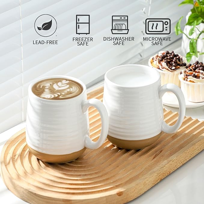 Hasense Porcelain Coffee Mugs Set of 6, 15 Ounce Large Ceramic Coffee Cups Set with Handle for Latte, Tea, Cocoa and Hot Chocolate, White Coffee Mugs for Men and Women, Microwave Safe-Ruum Studio Home