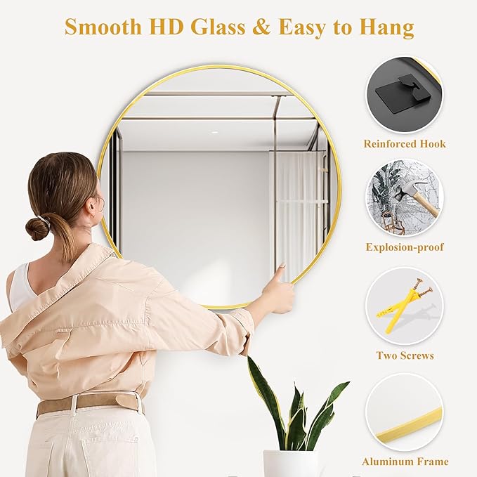 Fabuday Circle Gold Mirror for Wall 32 Inch - Large Bathroom Round Mirror with Matte Metal Frame, Entryway, Living Room, Hallyway, Bedroom Big Circular Mirrors-Ruum Studio Home
