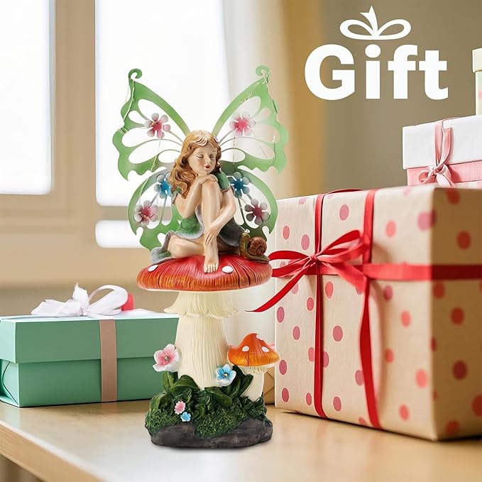 Solar Fairy Garden Decor Flower Fairies Mushroom Figurines with Snail Decor Gifts for Women Mom Miniature Fairy Figurine for Lawn Garden Patio Yard Decorations Outdoor Statue-Ruum Studio Home
