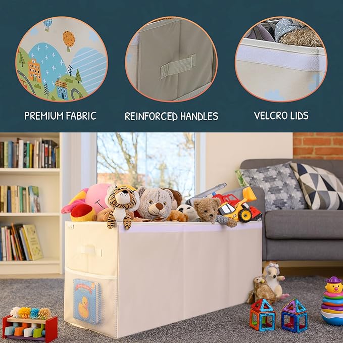 Extra Large Toy Storage Organizer with Lid - Sturdy, Collapsible Toy Chest Storage Box Design - Toys Bin with Dividers for Kids, Nursery, Bedroom, Playroom 37"x16"x14"-Ruum Studio Home