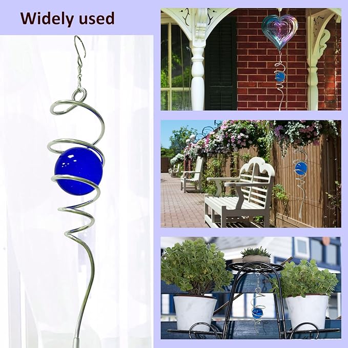Wind Spinner Tail Gazing Ball Spiral Tail Wind Spinner Stabilizer Sun Catcher Visual Illusion in Spinning Yard Art Decor,Indoor Outdoor Garden Decoration Wind Sculptures-13 in(Dark Blue)-Ruum Studio Home