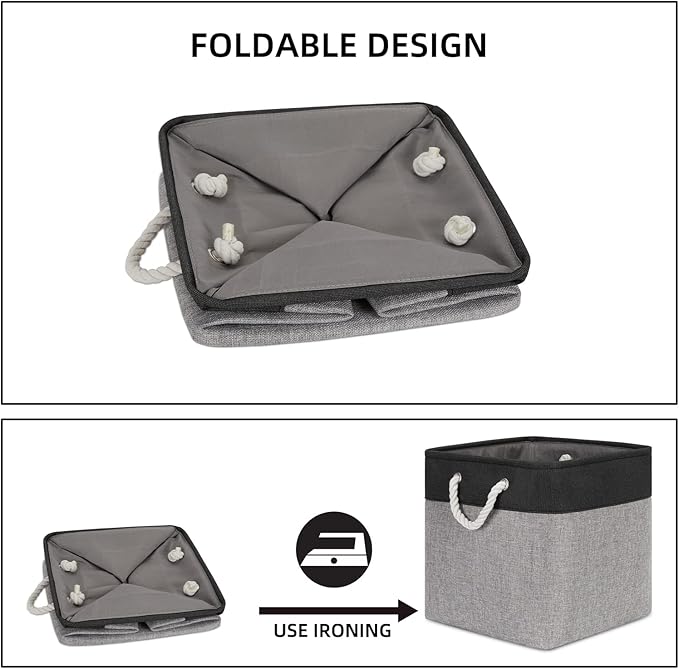 Bidtakay Fabric Cube Storage Bins for Organizing 13x13 Large Storage Baskets Decorative Storage Bins for Home Storage Set of 3 Shelf Organizer Bins for Toy Storage (Black&grey)-Ruum Studio Home