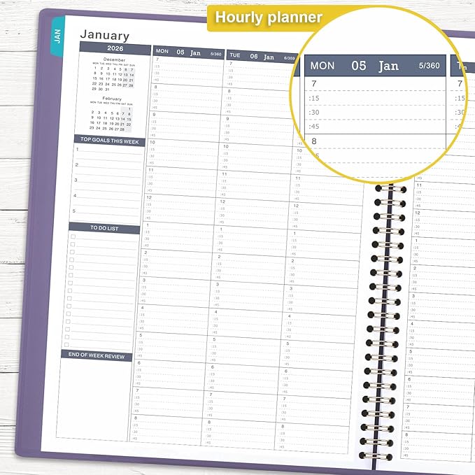 Appointment Book/Planner 2026 - Weekly Appointment Book 2026, January 2026 - December 2026, 8.26"x 11.4", Daily/Hourly Planner with Tabs, 15 Minutes, Wirebound - Purple-Ruum Studio Home