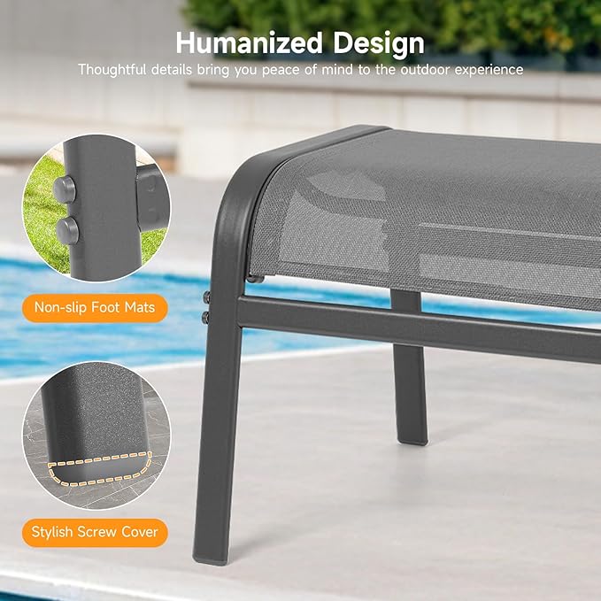 Outdoor Ottoman Set of 2, All Weather Outdoor Foot Stool with Supportive Textliene and Metal Frame, Stackable Oversized Outdoor Foot Rest for Furniture Patio Garden Pool, Grey-Ruum Studio Home