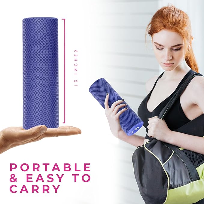 Recovery Foam Roller - High Density Travel Foam Roller for Muscle Massage and Deep Tissue Relief - Compact and Portable for Exercise, Travel, and Fitness - 12"x4", Purple-Ruum Studio Home