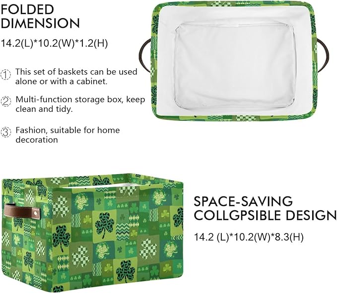 St Patrick's Day Storage Basket Cube Storage Bins Organizer Bag Collapsible Closet Shelf Baskets with handle for Baby Cloth Pet Toy Book 14.2×10.2×8.3 IN-Ruum Studio Home