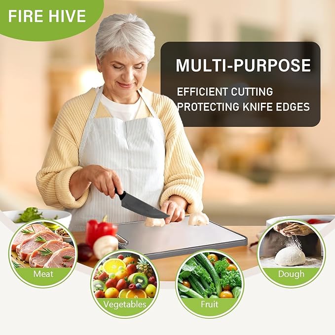FIRE HIVE Kitchen Stainless Steel Cutting Board,Double-Sided Multi-Functional Cutting Boards,Large Cutting Board Made of Stainless Steel & Platycodon, 16*11 inches Safe Kitchen Cleaning Cutting Boards-Ruum Studio Home