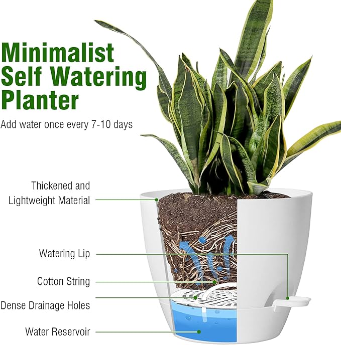 12/10/9 inch Large Self Watering Pots, Plant Pots with Mesh Drainage Holes for Indoor Outdoor Garden Plants, Flower Pots with Removable Deep Reservoir, Set of 3 Plastic Planters, White-Ruum Studio Home