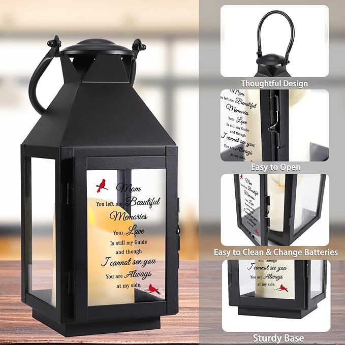Memorial Lantern, Sympathy Gifts for Loss of Mom/Loved One, Bereavement Gifts, in Memory of Loved One Lantern,Celebration of Life, Memorial Gifts, Funeral Lantern,Mom You Left me Beautiful Memories-Ruum Studio Home