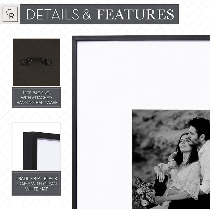 Camden Reed Arcadia 8 Piece Oversized Gallery Wall Frame, 16x20 and 16x16 Inch Matted Frames for Featuring 8x10 and 5x7 Inch Photographs or Art Prints, Black Finish-Ruum Studio Home