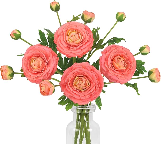 IPOPU 4PCS Real Touch Ranunculus Artificial Flowers Faux Ranunculus Flowers for Vases Real Look Silk Peonies Fake Peony Flowers for Home Indoor Wedding Centerpieces for Table Decorations (Orange)-Ruum Studio Home