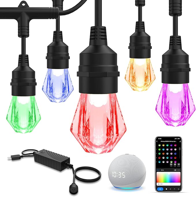 XMCOSY+ Smart Outdoor String Lights - 64ft RGBCWIC Patio Lights with 24 Color Changing Bulbs, LED String Light for Outside Backyard Bistro Party, APP WiFi Control, Work with Alexa, IP65 Waterproof-Ruum Studio Home