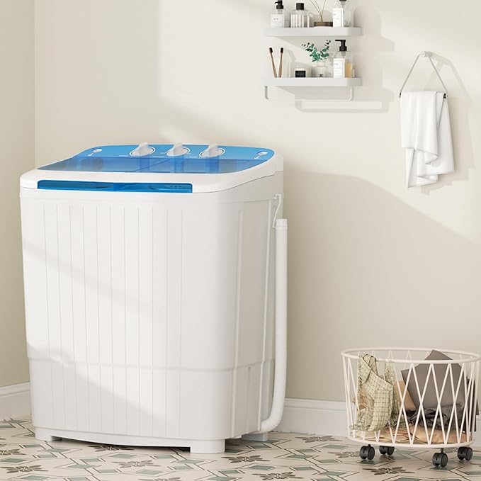 Greenvelly Portable Washing Machine, 16 Lbs Compact Mini Washer and Dryer Combo, Semi-automatic Twin Tub Washer with Drain Pump for Dorms, Apartments, RVs (Blue)-Ruum Studio Home