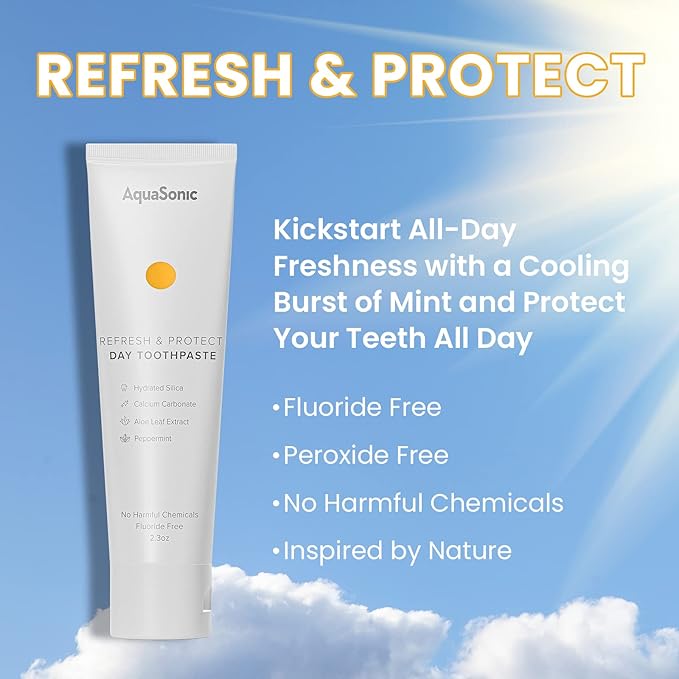 AquaSonic Complete Care Toothpaste - Refresh & Protect Day, Repair & Whiten Night - Fluoride Free Natural, Anti-cavity, Anti-plaque, Reharden, Strengthen, Whiten, Detoxify-Ruum Studio Home