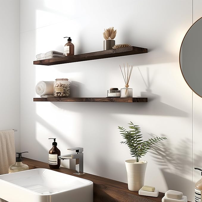 48 Inch Floating Shelves for Wall Rustic Brown Wood Wall Shelves for Bedroom Set of 4-Ruum Studio Home
