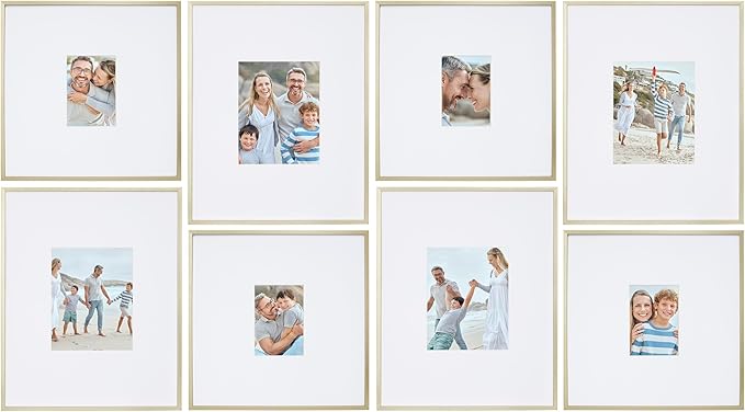 Camden Reed Arcadia 8 Piece Oversized Gallery Wall Frame, 16x20 and 16x16 Inch Matted Frames for Featuring 8x10 and 5x7 Inch Photographs or Art Prints, Gold Finish-Ruum Studio Home