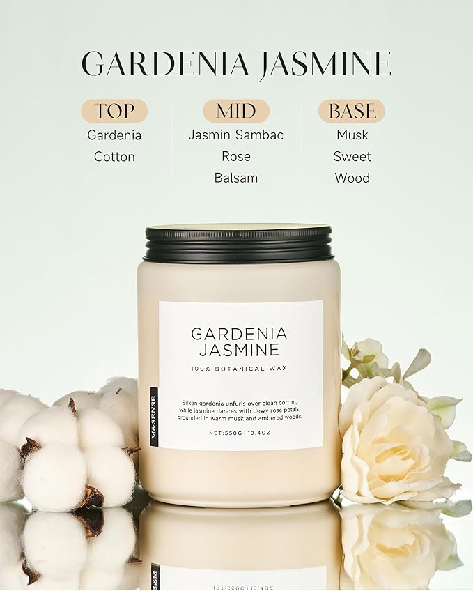 M&SENSE Gardenia Jasmine Scented Candle, 110 Hours Slow Burning Clean Non Toxic 19.4oz 2 Wicks Highly Scented Aromatherapy Candle for Housewarming Gifts, Long Lasting Fragrance for Bath & Office-Ruum Studio Home