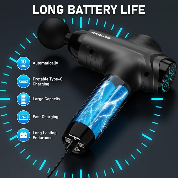 RAEMAO Massage Gun, Handheld Electric Deep Tissue Muscle Massager for Athletes for Pain Relief Attaching 8 Replacement Heads, Percussion Massager with 10 Speeds, Father's Day Gifts, Black-Ruum Studio Home