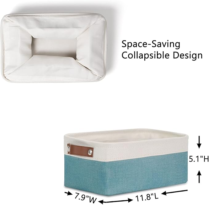 DULLEMELO Storage Baskets Bins for Organizing, Small Fabric Baskets for Shelves, Closets, Nursery, Home, Office, Empty Gift Baskets (6-Pack, White&Teal)-Ruum Studio Home
