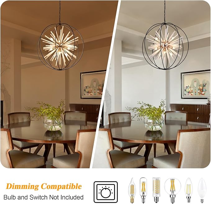 31.5" Black Gold 16-Light Globe Sputnik Chandelier Modern Industrial Adjustable Hanging Ceiling Pendant Light Fixture for Entryway Foyer Stairway Dining Living Room Hallway-Ruum Studio Home