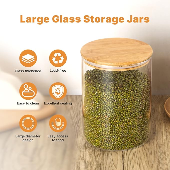 Food Storage Jars,2pack-105 Ounces3100ML -Stackable Glass Storage Containers Clear Glass Food Canister with Bamboo Lid Airtight For Serving Tea, Coffee, Flour, Sugar, Candy, Cookie, Spice and More-Ruum Studio Home