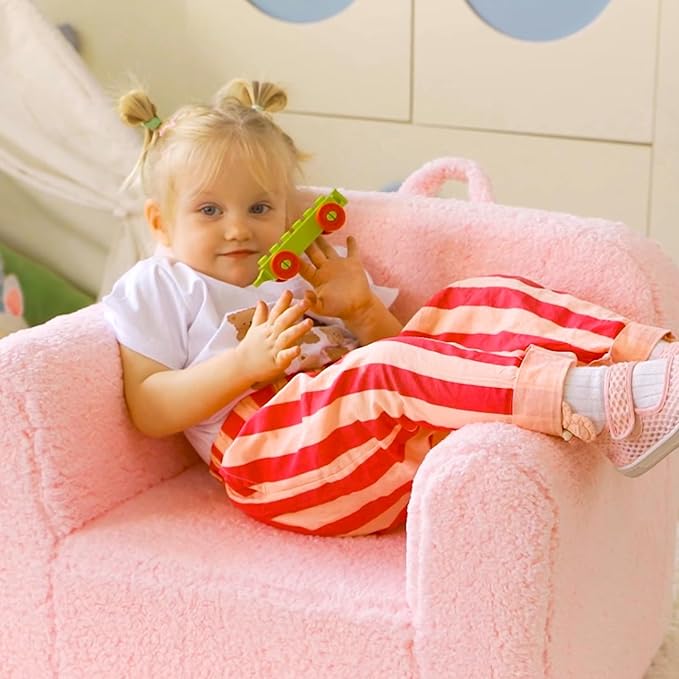 ALIMORDEN Kids Ultra-Soft Snuggle Foam Filled Chair, Toddler Cuddly Sherpa Reading Couch for Boys and Girls, Pink-Ruum Studio Home