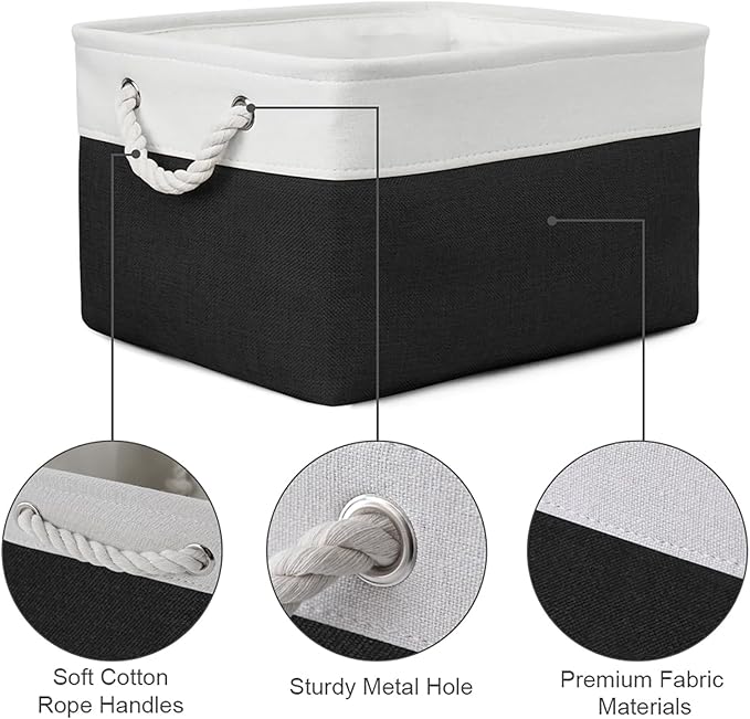TheWarmHome Storage Bins for Shelves - 1 Pack 15.7x11.8x8.3 inch Canvas Storage Basket for Organizing Cubes Gift Dog Cloth Toy (White & Black)-Ruum Studio Home