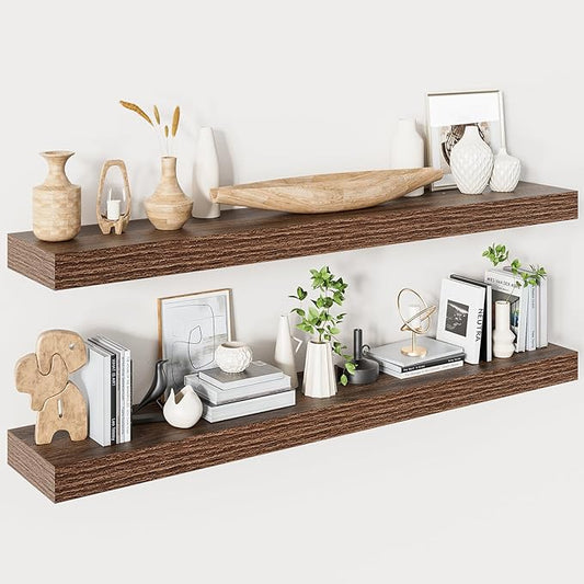 Heimlove Floating Shelves for Wall 48 Inches Long,9.3" Deep Walnut Floating Shelf Set of 2,Wall Mounted Wood Shelves for Bathroom Bedroom Living Room Kitchen Office,Shelf for Books Storage Room Decor-Ruum Studio Home