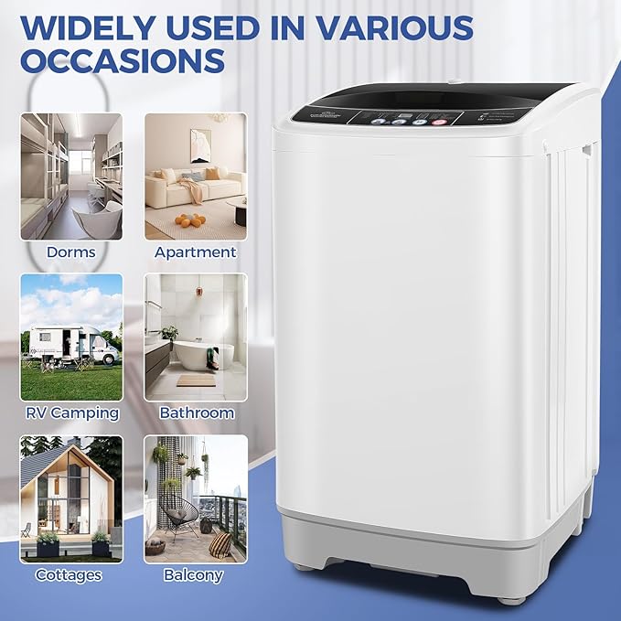 Nictemaw Portable Washing Machine 17.8Lbs Capacity Portable Washer with Drain Pump 2.4Cu.ft Full-Automatic Compact Washer with 10 Programs 8 Water Level for Home, Apartment, RV, Dorms-Ruum Studio Home
